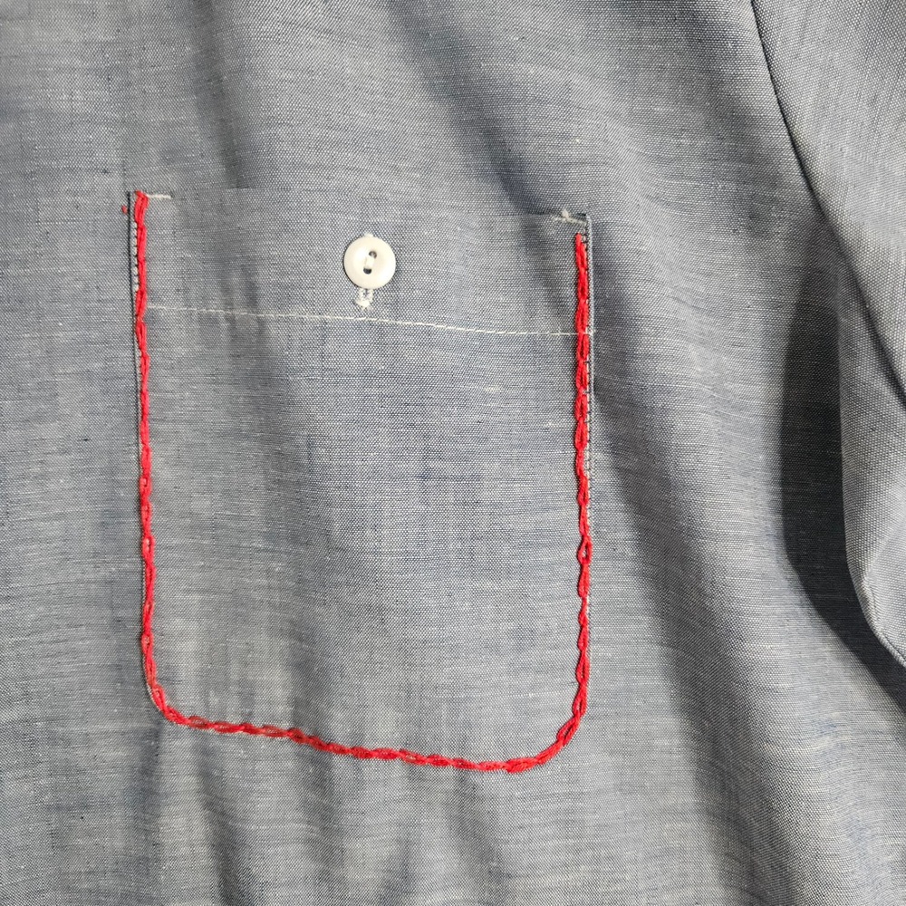 Vtg JCPenney Big Mac Blue Embroidered Chambray Work Shirt L Hippie Folk Art Boho - Picture 4 of 15